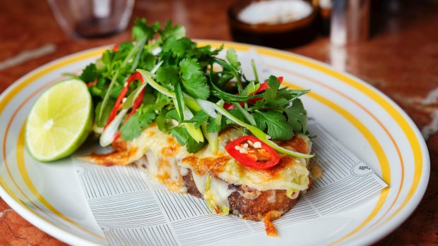 Go-to-dish: Grilled cheese and house green kimchi open sandwich, $14.50.
