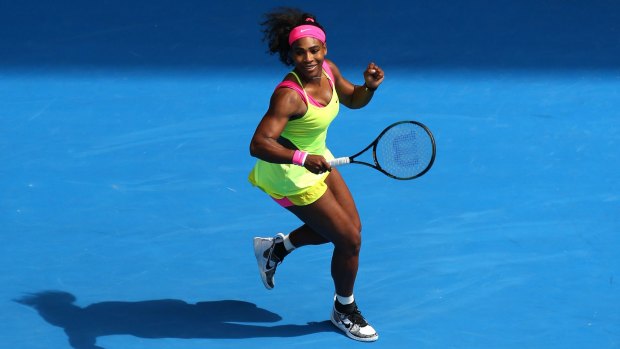 Serena shout: Serena Williams celebrates her win over Garbine Muguruza.