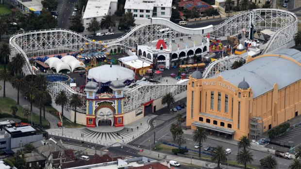 ''Still a little faded, and still a touch exotic.'' Luna Park and the Palais Theatre from on high.