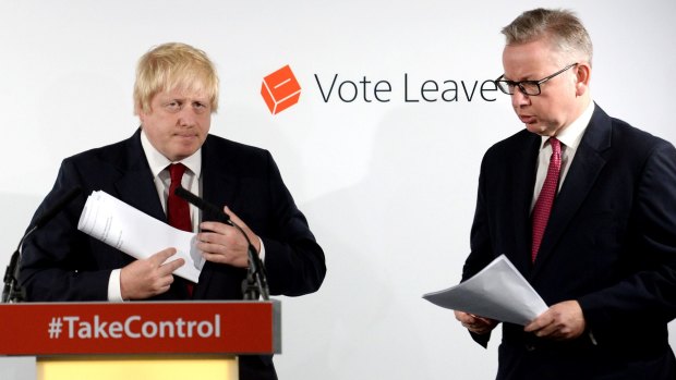 Boris Johnson and Michael Gove at a press conference immediately after the Brexit result.
