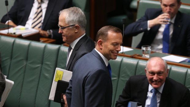 Leadership rivals Prime Minister Tony Abbott and Communications Minister Malcolm Turnbull.