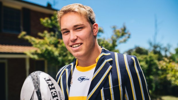 Portrait of Charlie Hancock who was named in the Brumbies under 20s team on Thursday. He has just finished year 12 at Canberra Grammar and scored an ATAR of 99.10.
