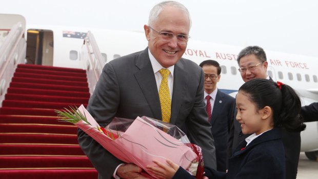 Prime Minister Malcolm Turnbull on his arrival in Shanghai.