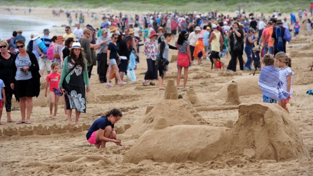 Hundreds gather for the annual sand modelling competition at Broulee Beach in January. Hot weather will sweep through the NSW South Coast this long weekend.