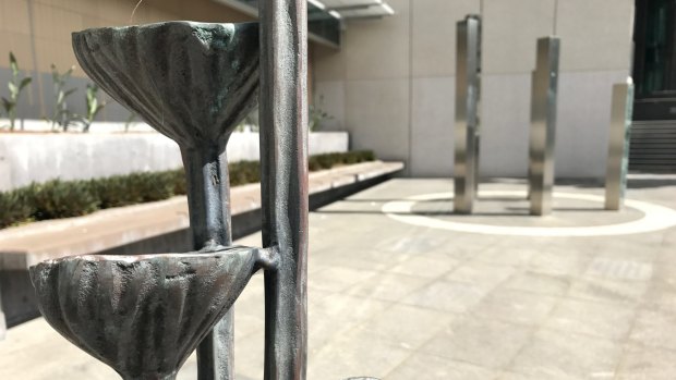Fiona Foley's sculpture, Witnessing to Silence, at the Brisbane Magistrates Court.
