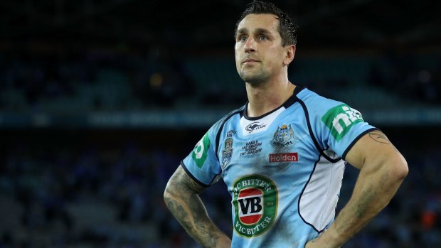 Scapegoat: Mitchell Pearce looks dejected after full time in game two.
