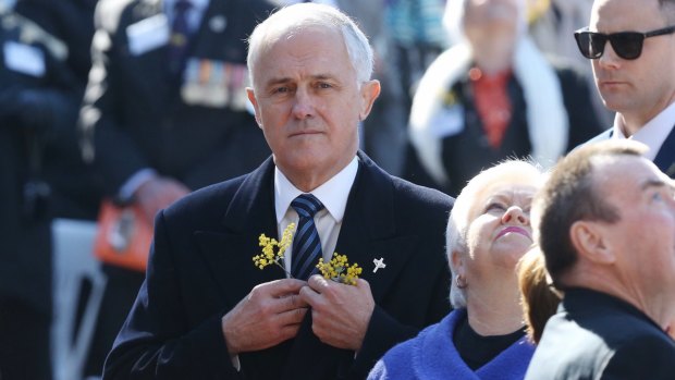 Prime Minister Malcolm Turnbull at the National Ceremony for the 50th anniversary of the Battle of Long Tan at the Vietnam Memorial in Canberra on Thursday.