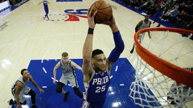 Sealing the deal: A late dunk from Ben Simmons put the game beyond doubt for Philadelphia.