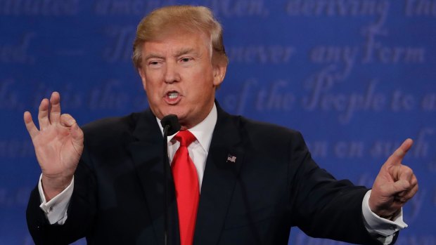 Donald Trump gesticulates during the third presidential debate.