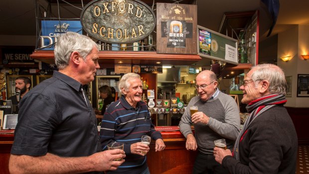 Last drinks: Oxford Scholar regulars John Page, Bob Hopkins, John Ryan and Raymond Evans.
