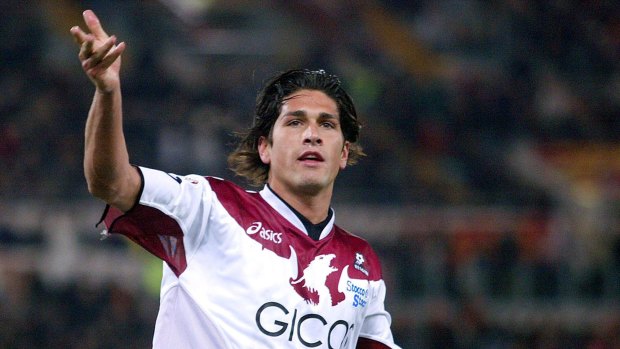 Glory days: Marco Borriello celebrates scoring for Reggina against Roma in a Serie A match in 2005.