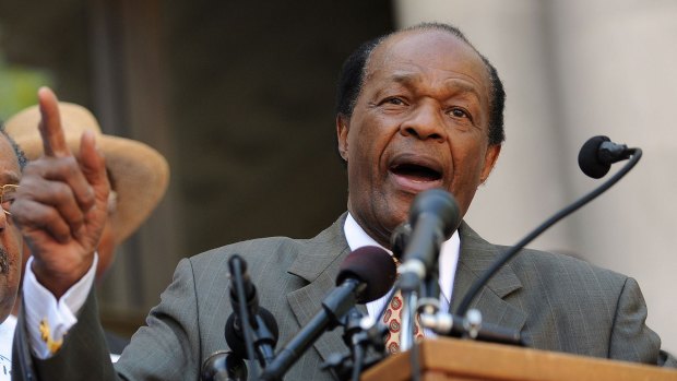 Washington council member Marion Barry making spirited remarks during a news conference in 2010.
