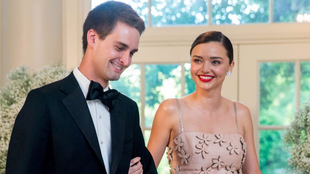 Snapchat CEO Evan Spiegel with Miranda Kerr.