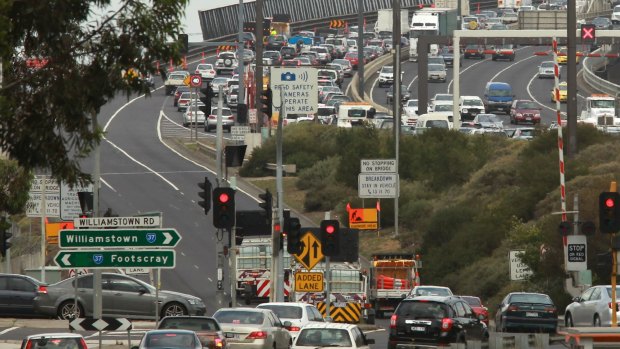 The West Gate Bridge on ramp, near the proposed flyover ramps for the Western Distributor. 