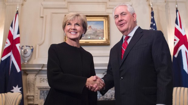 Foreign Affairs Minister Julie Bishop with US Secretary of State Rex Tillerson in Washington.