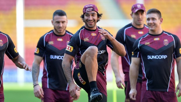 Johnathan Thurston warms up during a Queensland Maroons State of Origin training session in Brisbane on Tuesday. 