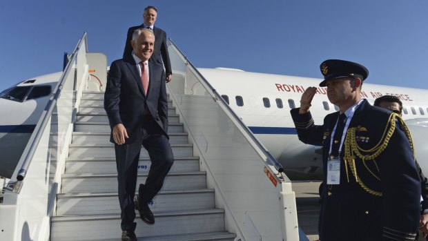Prime Minister Malcolm Turnbull arrives in Antalya, Turkey for the G20 summit.