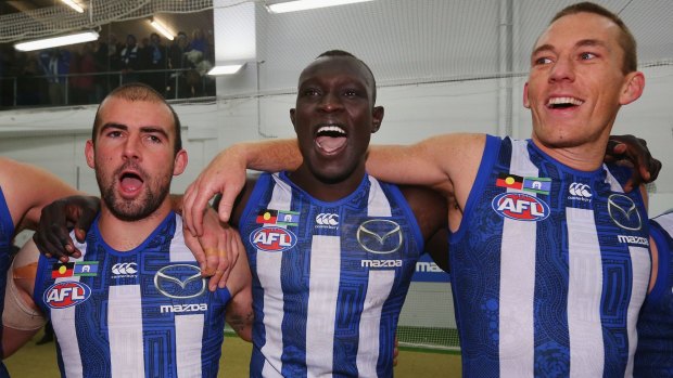 Opportunity knocks: Majak Daw (centre) may consider his future with the Kangaroos.