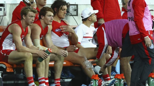 Dejected: The Swans bench in June at Spotless Stadium.