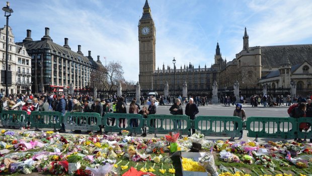 Tributes in Parliament Square, London, for the those who lost their lives in the attack. 