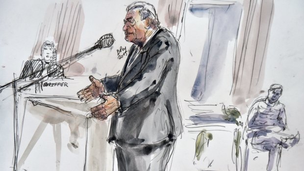 A court sketch shows former IMF chief, French Dominique Strauss-Kahn, testifying at Lille's courthouse on Wednesday.