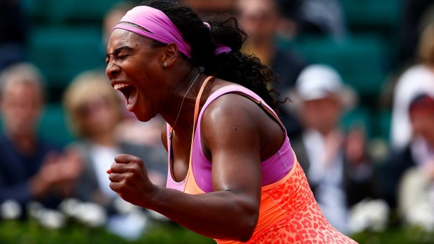 Serena Williams celebrates match point in her match against Anna-Lena Friedsam of Germany.