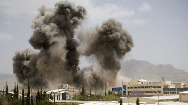 An air strike by the Saudi-led coalition in the Yemeni capital Sanaa.