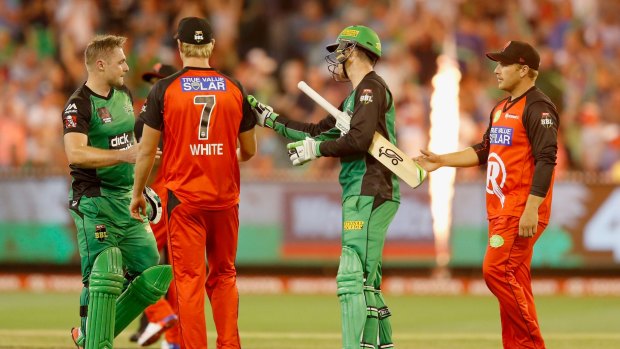 Shining bright: Melbourne Stars batsman Luke Wright is congratulated after leading his team to victory over the Renegades.