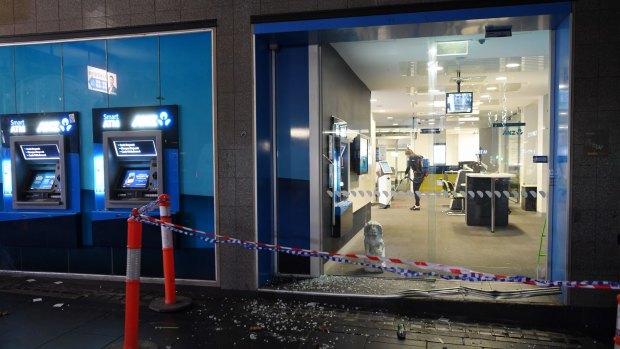 The driver rammed his car into several bank branches on Swanston Street in Melbourne.