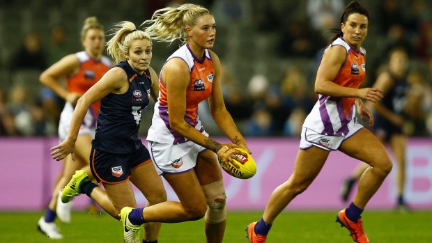 Gun forward Tayla Harris, playing here for the Allies, has joined Carlton.