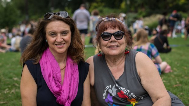 Christine (left) and Betsy at the Women's March on Melbourne 