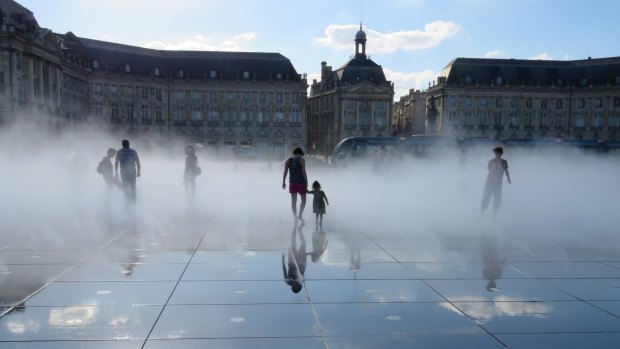 Miroir d'eau in Bordeaux - a water mirror that reflects the grand Place de Bourse.