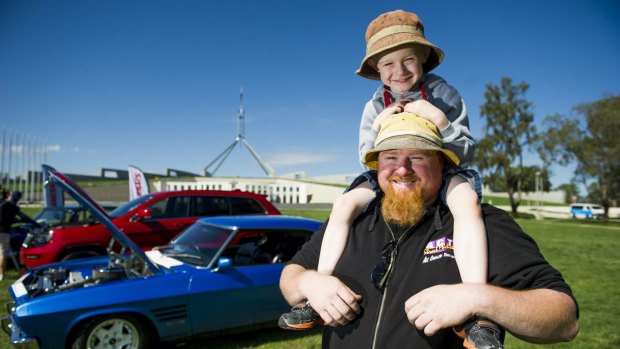 Shane Hayward and son Jack, 5, can't wait for summernats 28.