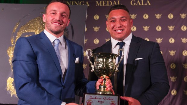 Josh Hodgson and Josh Papalii both polled 19 votes in the Mal Meninga medal as Canberra's player of the year.