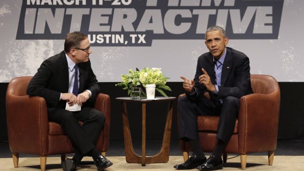 President Barack Obama talks with Evan Smith, Editor-in-Chief of the Texas Tribune, during South by Southwest.