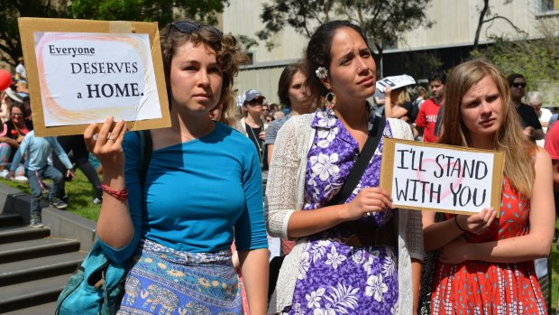 Protesters at a rally calling for the closure of the Manus and Nauru detention centres.