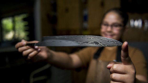 Personal touch: Knifemaker Leila Haddad, 12, handcrafts knives for some of Australia's top restaurants, including three-hatted chef Ben Shewry at Attica, Melbourne.