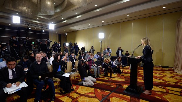 Maria Sharapova addresses the media.