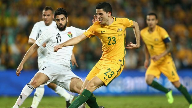 Tom Rogic in action for Australia against Jordan in a World Cup qualifier.
