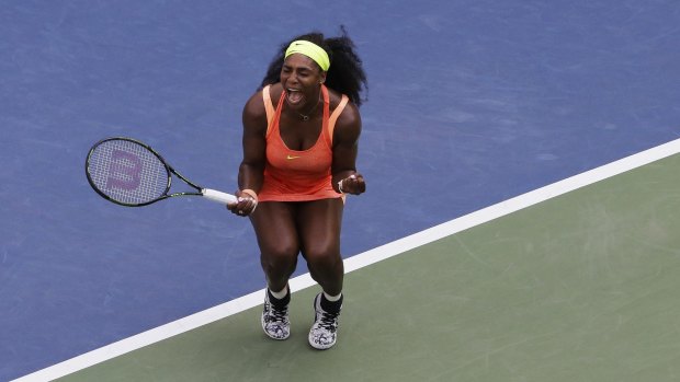 Serena Williams celebrates.
