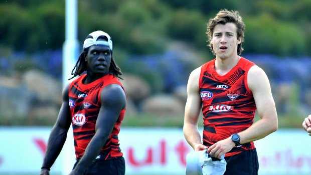 Anthony McDonald-Tipungwuti joined McGrath in a group of 15 first-to-fourth year Bombers at training on Monday. 