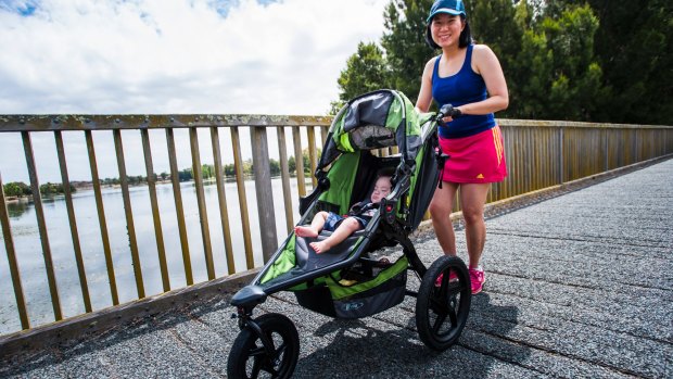 Alicia Teng of Gungahlin plans to oush through the 5km event at the Australian Running Festival with her 7-month-old Daniel.