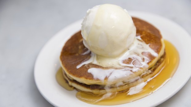 Classic short stack with ice-cream.

