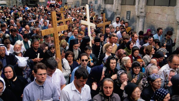 The Good Friday procession at Via Dolorosa.