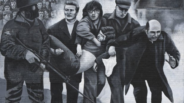 A mural depicting a famous incident during Bloody Sunday.