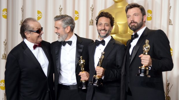 From left: Jack Nicholson with producers George Clooney and Grant Heslov and actor-producer-director Ben Affleck, winners of the 2013 Best Picture award for Argo.