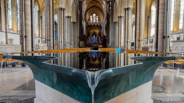 The font inside Salisbury Cathedral, designed by William Pye, gives a fantastic reflection of the interior.