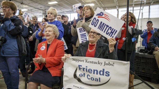 Supporters of Republican Kentucky Senator Mitch McConnell. At midterms, voter turnout tends to be older, whiter and richer, favouring Republicans.