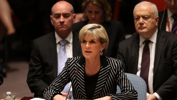 Australia's Foreign Affairs Minister, Julie Bishop, speaks during a meeting of the United Nations Security Council to discuss the shooting down of Flight MH-17.