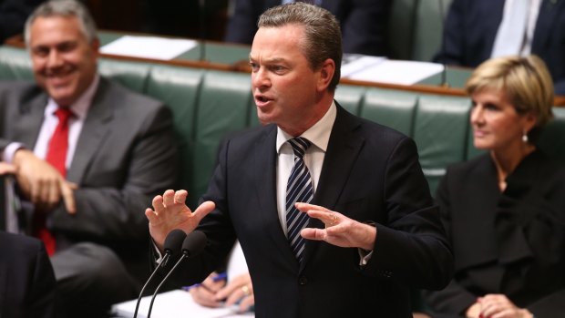 Education Minister Christopher Pyne during question time at Parliament House in Canberra on Monday. 